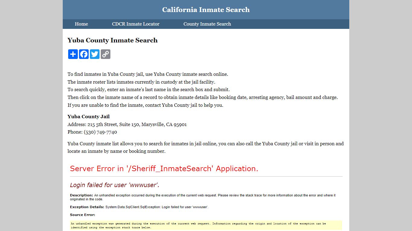 Yuba County Inmate Search